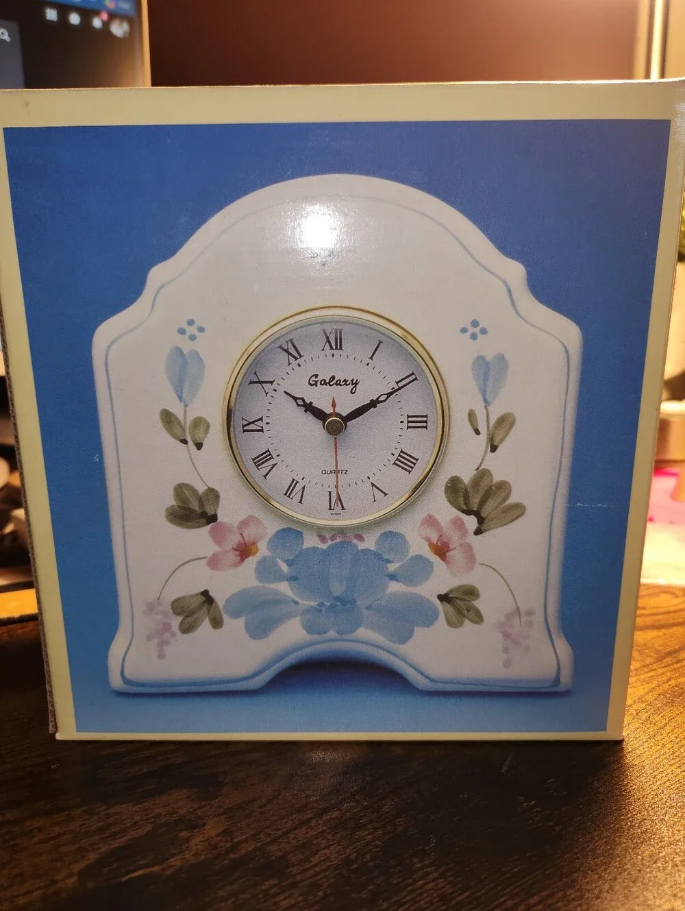 Galaxy By Harvic White Clock with Blue and Pink Floral Design